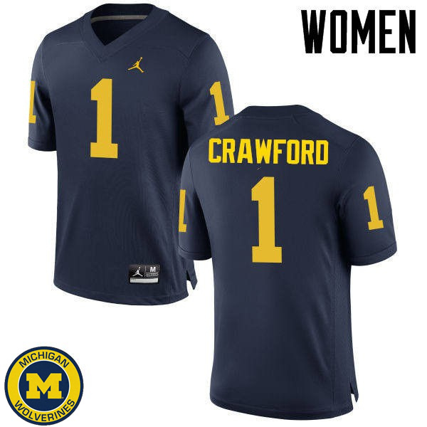 Women Michigan Wolverines #1 Dylan Crawford Navy Alumni Jersey